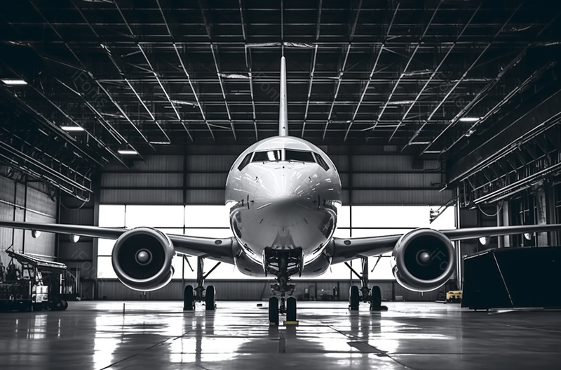 技术人员和设备在机库中组装飞机,高清,摄影图,摄影图片,图片大全,摄影图免费下载